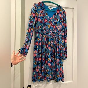 Boden Flora Bloom Jersey Mini Tea Dress, Moroccan Blue, size 8/M (fits S) tall